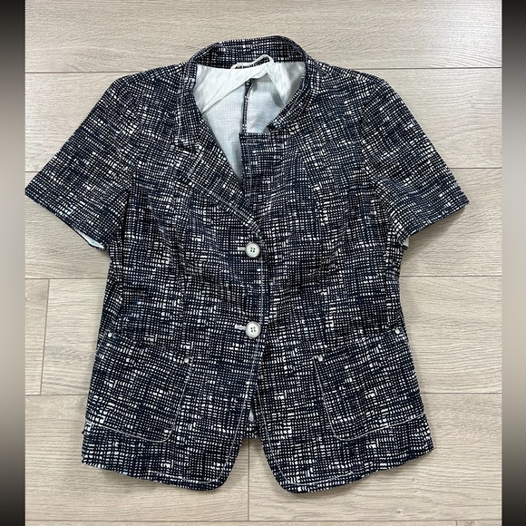 MaxMara Blue White Pattern Short Sleeve Blazer Pantsuit - Picture 3 of 16